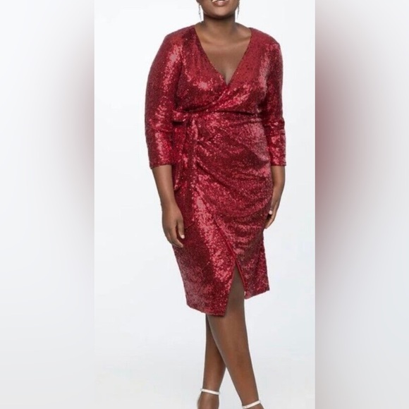 Eloquii Dresses & Skirts - ELOQUII SPARKLE RED SEQUIN WRAP DRESS